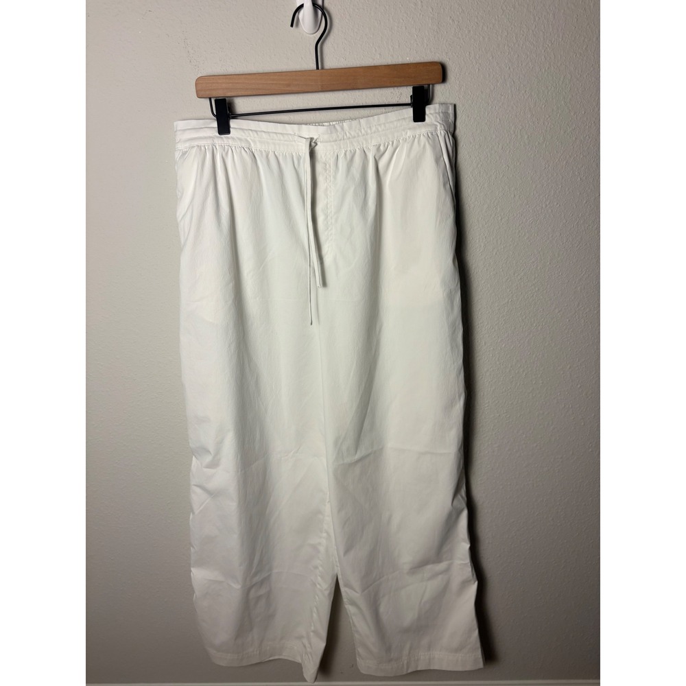 Athleta Drift Mid Rise Poplin Pant White Wide Leg Drawstring Size L 30 Inseam